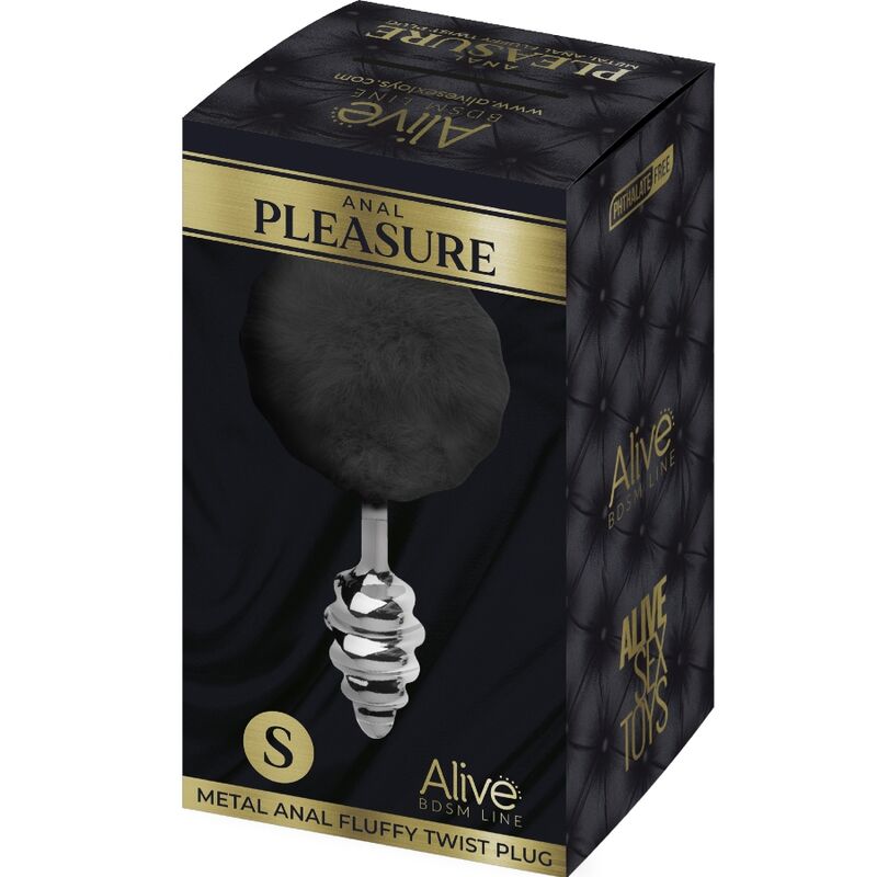 Alive Plug De Prazer Anal Espiral Metal Fluffy Preto Tamanho S Vigoroso