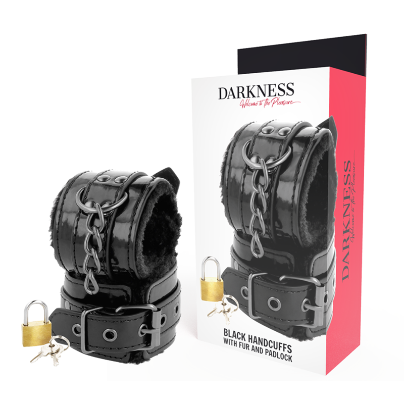 vVigoroso DARKNESS - ALGEMAS DE COURO AJUSTVEIS PRETAS COM CADEADO