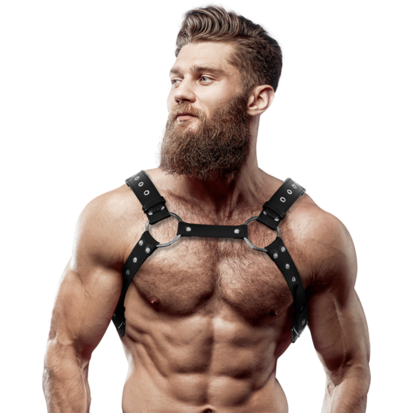 vVigoroso FETISH SUBMISSIVE ATTITUDE - ARNÊS DE PEITORAL DE COURO ECOLÓGICO MASCULINO COM TACHAS