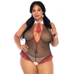 vVigoroso LEG AVENUE - SCHOOLGIRL CROTHLESS FITNESS TEDDY PLUS SIZE