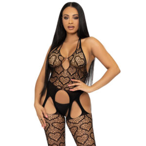 vVigoroso LEG AVENUE - BODYSTOCKING DE RED CON TIRANTES TALLA ÚNICA - NEGRO