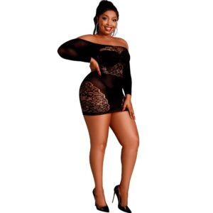 vVigoroso MOONLIGHT - MODELO 7 VESTIDO MANGA COMPRIDA PRETO PLUS SIZE