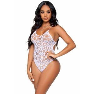 vVigoroso LEG AVENUE - SEAMLESS SCROLL LACE TEDDY - BRANCO