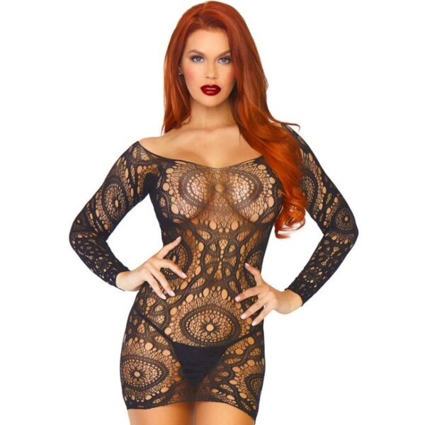 vVigoroso LEG AVENUE - MINI VESTIDO DE RENDA DE MANGAS COMPRIDAS TAMANHO ÚNICO