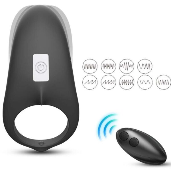 Vigoroso ARMONY - ANEL VIBRADOR SHARK PARA CASAIS CONTROLE REMOTO PRETO