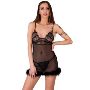 vVigoroso LIVCO CORSETTI FASHION - CONJUNTO ZERUNAM BABYDOLL + TANGA PRETA