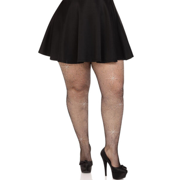 vVigoroso LEG AVENUE - MEIAS DE MALHA CRISTALIZADA PRETAS PLUS SIZE