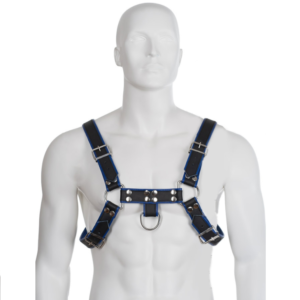 vVigoroso LEATHER BODY - ARNÊS DE COURO AZUL E PRETO PEITO BULLDOG