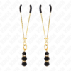 KINK - PINÇAS FINAS DOURADAS COM 3 CONTAS DE VIDRO PRETAS 7 CM - Image 2
