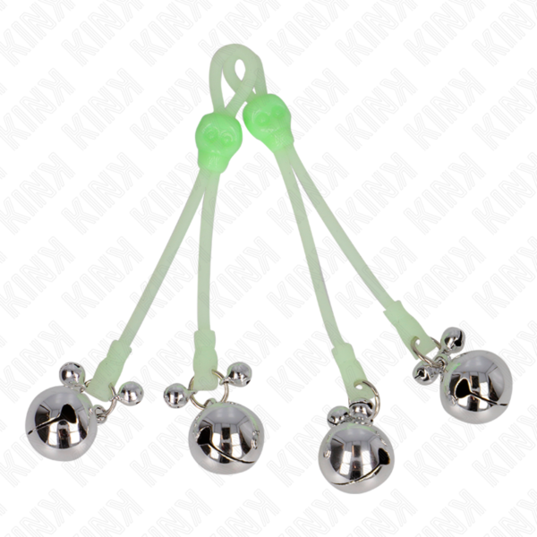 vVigoroso KINK - PINÇAS DE CRÂNIO LUMINOSAS COM ANEL SINOS AJUSTÁVEIS VERDE / PRATA