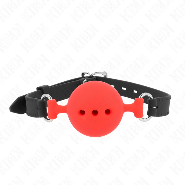 vVigoroso KINK - MORDAÇA COMPLETA DE SILICONE 55 x 2 CM COM BOLA DE 5 CM TAMANHO L VERMELHO AJUSTÁVEL 35-51 CM