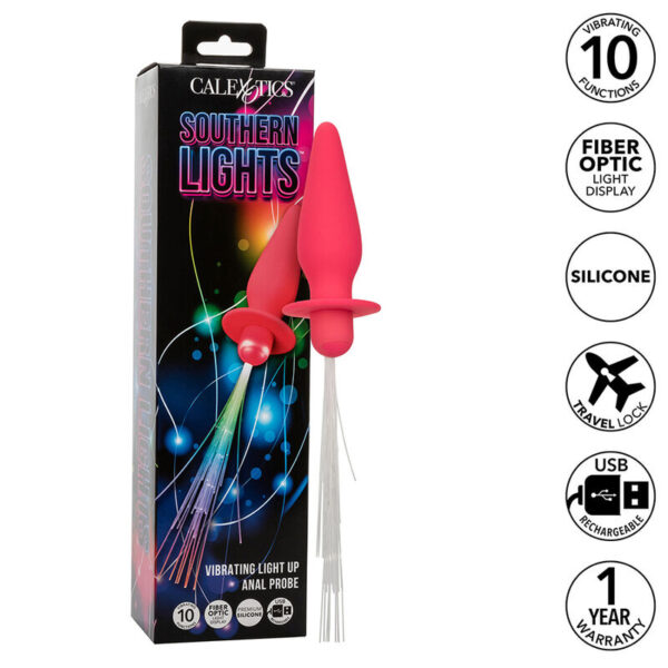 Vigoroso CALEXOTICS - SOUTHERN LIGHTS LIGHT UP ANAL PLUG 10 VIBRAÇÕES SILICONE ROSA