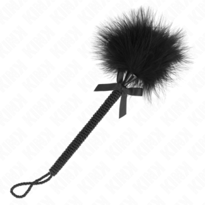 vVigoroso KINK - VARINHA DE CORDA DE NYLON COM PENAS DE CÓCEGAS E LAÇO PRETO 25 CM