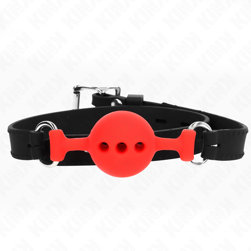 vVigoroso KINK - MORDAÇA COMPLETA DE SILICONE 55 x 2 CM COM BOLA DE 4 CM TAMANHO S VERMELHO AJUSTÁVEL 35-51 CM
