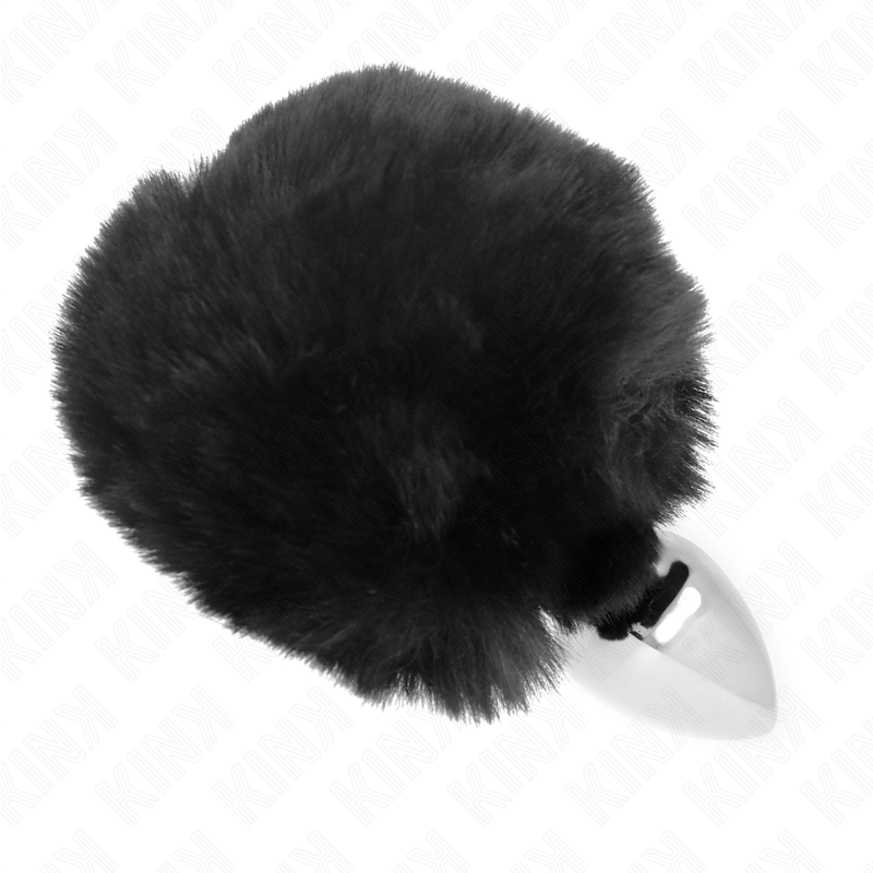 vVigoroso KINK - PLUG AÇO INOXIDÁVEL 7 x 3 CM COM CAUDA DE COELHO PRETA PELE FALSA 8 CM