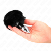 KINK - PLUG AÇO INOXIDÁVEL 7 x 3 CM COM CAUDA DE COELHO PRETA PELE FALSA 8 CM - Image 3