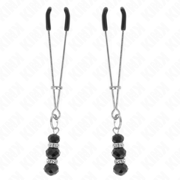 vVigoroso KINK - PINÇAS FINAS DOURADAS COM 3 CONTAS DE VIDRO PRETAS 7 CM