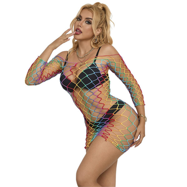 vVigoroso SUBBLIME - 952426 RAINBOW MANGA LONGA FISHNET VESTIDO TAMANHO ÚNICO
