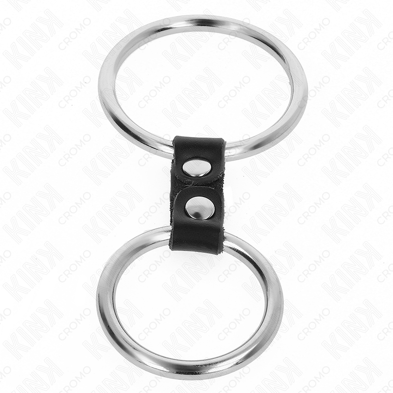 KINK - ANEL DE PÊNIS DUPLO DE METAL 3,7 CM A 5 CM CONECTADO POR TIRA DE COURO MODELO 2 - Image 3