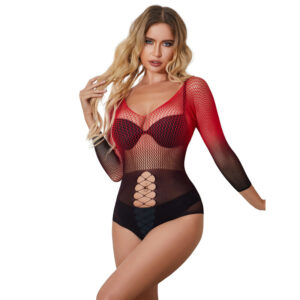 vVigoroso SUBBLIME - 952259 VESTIDO DE REDE ELSTICA DE MANGA LONGA COM DEGRADÊ VERMELHO E PRETO TAMANHO ÚNICO