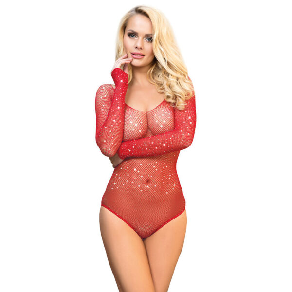 vVigoroso SUBBLIME - 952303 BODY GRILL BRILHANTE COM OMBROS ABERTOS MANGA LONGA VERMELHO TAMANHO ÚNICO