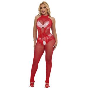 vVigoroso SUBBLIME - 952372 BODYSTOCKING SEM FUNDO DE REDE E RENDA COM GOLA ALTA VERMELHO TAMANHO ÚNICO