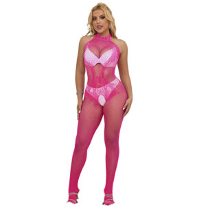 vVigoroso SUBBLIME - 952389 BODYSTOCKING SEM FUNDO DE REDE E RENDA COM GOLA ALTA ROSA TAMANHO ÚNICO