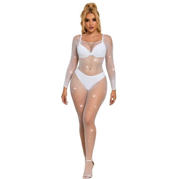 vVigoroso SUBBLIME - 952396 BODYSTOCKING DE REDE COM DIAMANTES MANGA COMPRIDA BRANCO TAMANHO ÚNICO