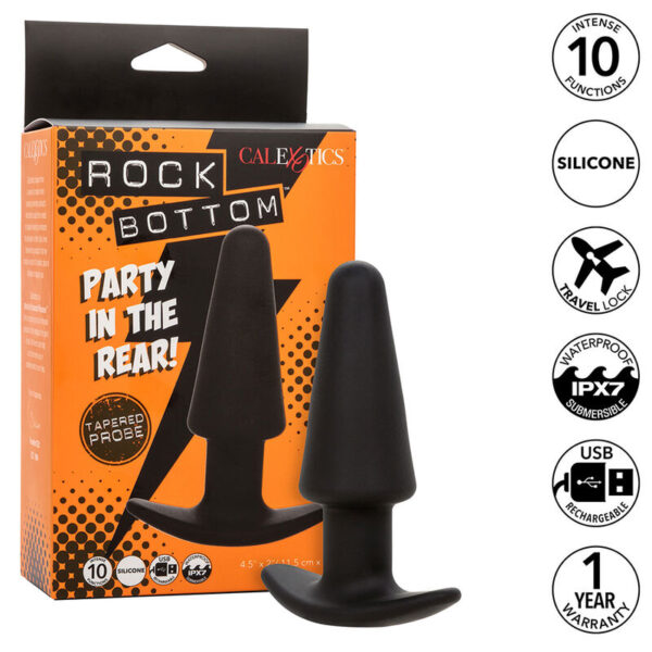 Vigoroso CALEXOTICS - ROCK BOTTOM PLUG ANAL CÔNICO 10 VIBRAÇÕES SILICONE PRETO