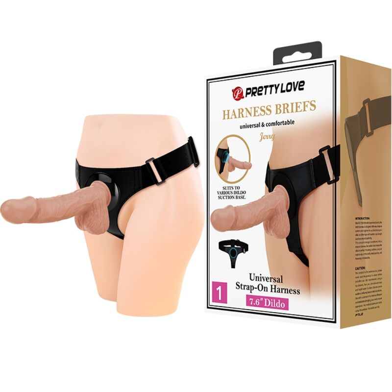 Vigoroso PRETTY LOVE - ARNÊS CUECAS ARNÊS UNIVERSAL COM DILDO JERRY 21.8 CM NATURAL