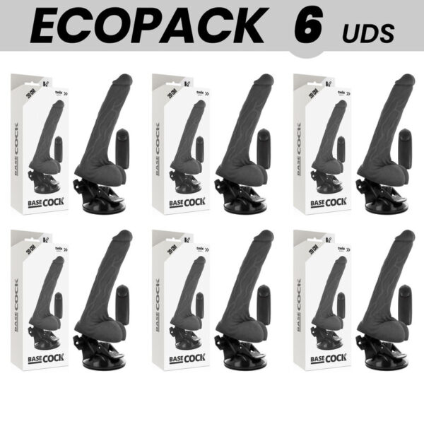 Vigoroso ECOPACK 6 UNIT - BASECOCK VIBRADOR REALÍSTICO DE CONTROLE REMOTO PRETO COM TESTÍCULOS 20 CM -O- 4 CM