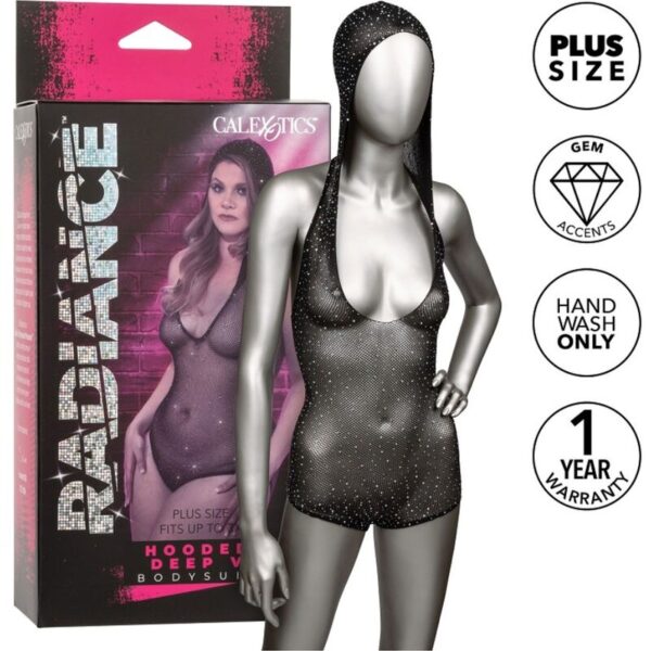 vVigoroso CALEXOTICS - RADIANCE BODYSUIT COM CAPUZ DEEP V PLUS SIZE