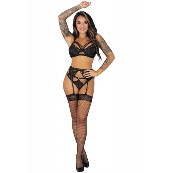 vVigoroso LIVCO CORSETTI FASHION - POJZON LC 90670 SUTI + CINTA LIGA + MEIAS + CALCINHA PRETA