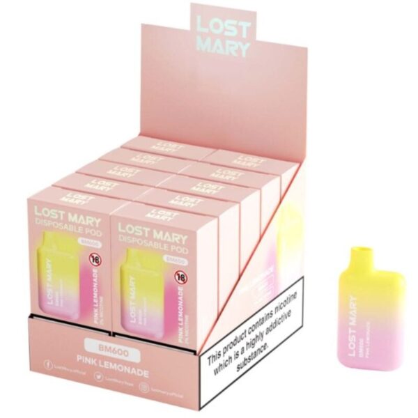 vVigoroso LOST MARY - (EXPOSITOR PROFESSIONAL PACK -10 UNIDADES) BM600 NICOTINE VAPER 2% DESCARTÁVEL PINK LIMONADE