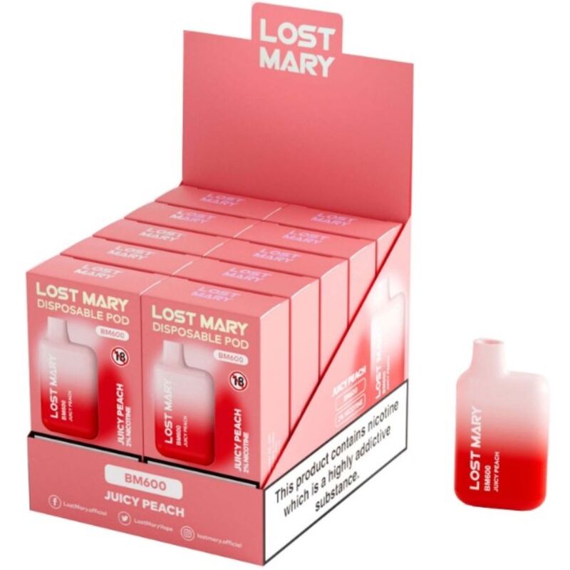 vVigoroso LOST MARY - (EXPOSITOR PROFESSIONAL PACK -10 UNIDADES) BM600 NICOTINE VAPER 2% DESCARTÁVEL JUICY PEACH