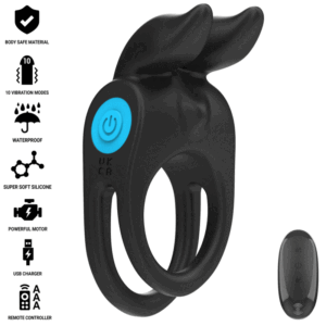Vigoroso INTENSE - SAM VIBRADOR ANEL DUPLO PENIS 10 VIBRAÇÕES PRETO