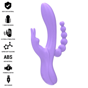 Vigoroso INTENSE - MIKO TRIPLO VIBRADOR COELHO & ESTIMULADOR & ANAL 7 VIBRAÇÕES ROXO