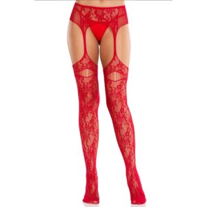 vVigoroso LEG AVENUE - MEIAS DE RENDA COM LIGAS VERMELHAS