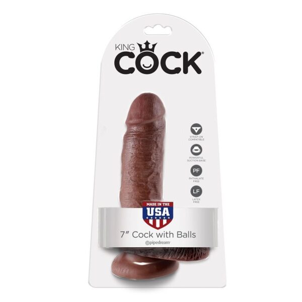 Vigoroso KING COCK - 7 DILDO CASTANHO COM BOLAS 17.8 CM
