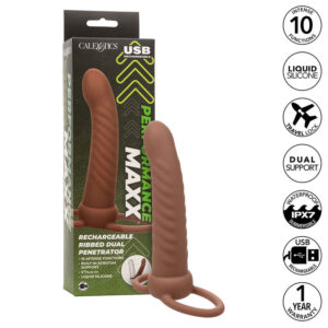 Vigoroso CALEXOTICS - MAXX RIBBED DUAL PENETRATOR 10 VIBRAÇÕES MARROM