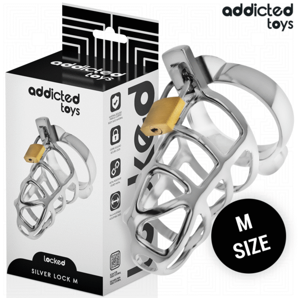 vVigoroso ADDICTED TOYS LOCKED - GAIOLA DE PÊNIS COM TRAVA DE PRATA TAMANHO M