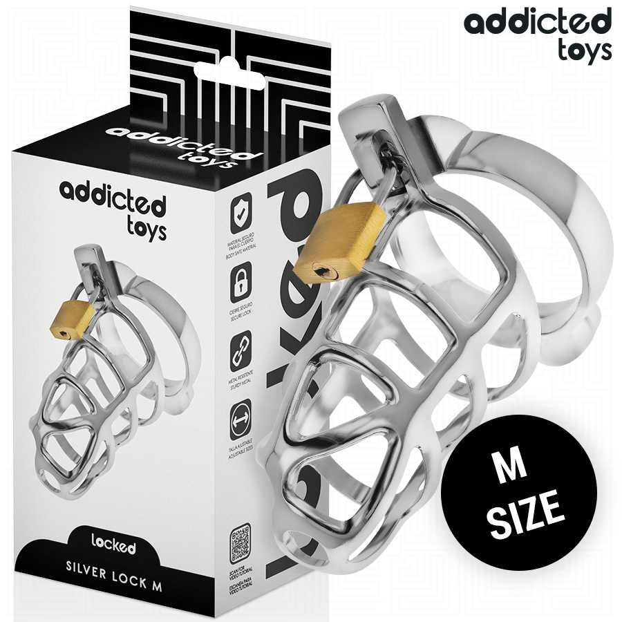 vVigoroso ADDICTED TOYS LOCKED - GAIOLA DE PÊNIS COM TRAVA DE PRATA TAMANHO M
