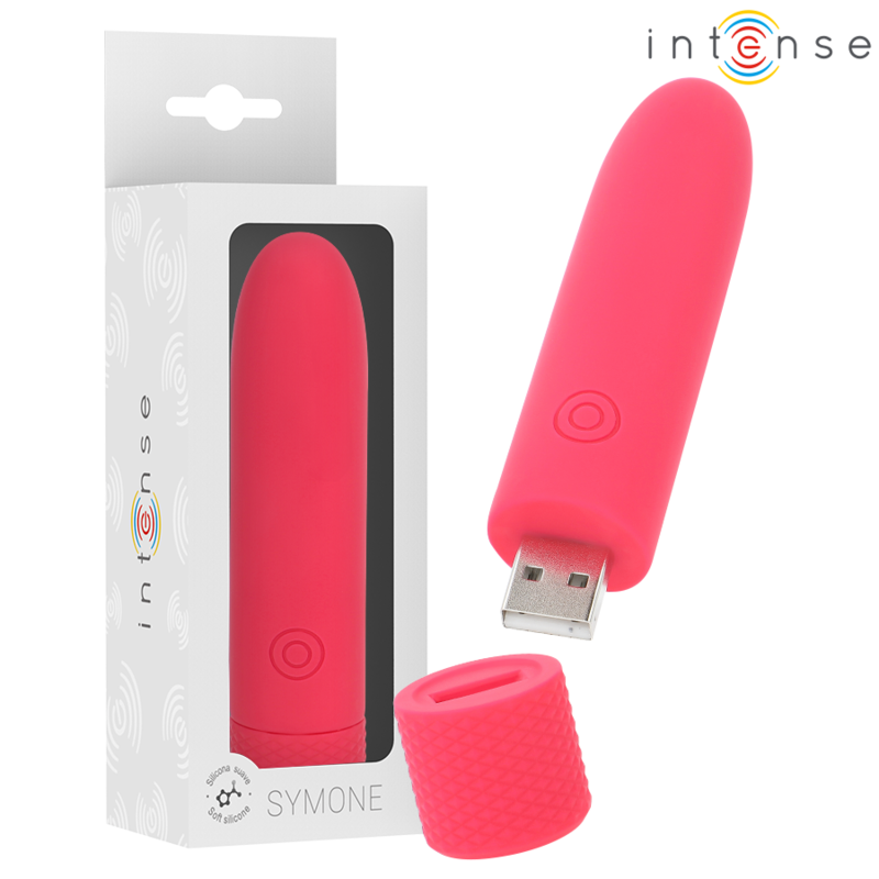 Vigoroso INTENSE - SYMONE USB RECARREGÁVEL VIBRATÓRIA BULLET 8 VIBRAÇÕES VERMELHO 10 X 2