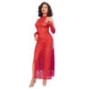 CHILIROSE - CR 4853 VESTIDO DE RENDA VERMELHO COM LUVAS P/M - Image 3
