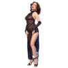CHILIROSE - CR 4853 VESTIDO DE RENDA PRETO COM LUVAS P/M - Image 3