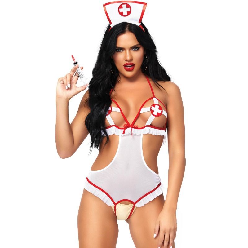 vVigoroso LEG AVENUE - NURSE ABERTO CROTHLESS TEDDY TAMANHO ÚNICO