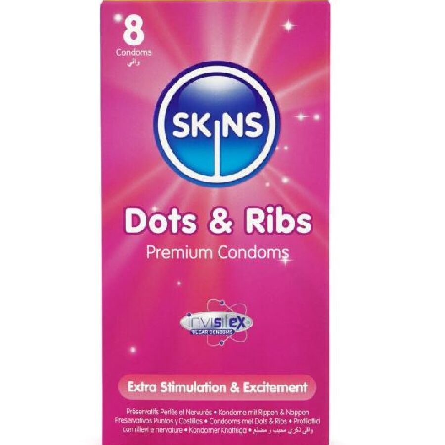Vigoroso - SKINS - DOTS & RIBS PREMIUM PRESERVATIVOS PACOTE 8