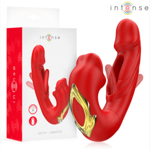 Vigoroso INTENSE - NATHY VIBRADOR DUPLO COM BOCA ESTIMULANTE MULTIFUNÇÕES VERMELHO