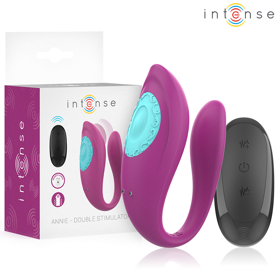 Vigoroso INTENSE - ANNIE VIBRADOR E ESTIMULADOR EM FORMA DE U ROXO CONTROLE REMOTO