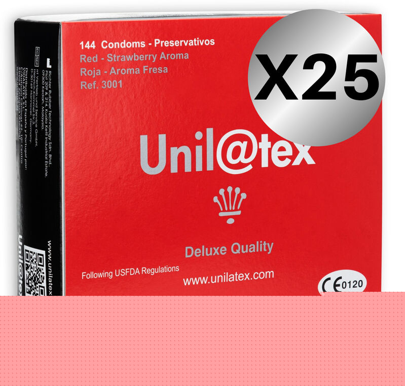 Vigoroso - UNILATEX - PACOTE DE CONSERVANTES UNILATEX VERMELHO / MORANGO 25 X 144 UNIDADES